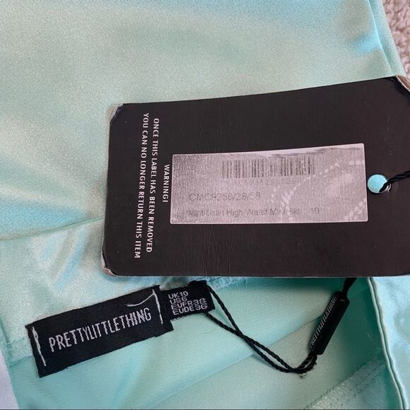 Pretty Little Thing Mint Green Satin High Waist Mini Skirt Sz 6 NWT - Picture 5 of 10